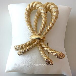 Vintage Christian Dior Gold Rope Knot Bow Brooch Pin Signed Germany